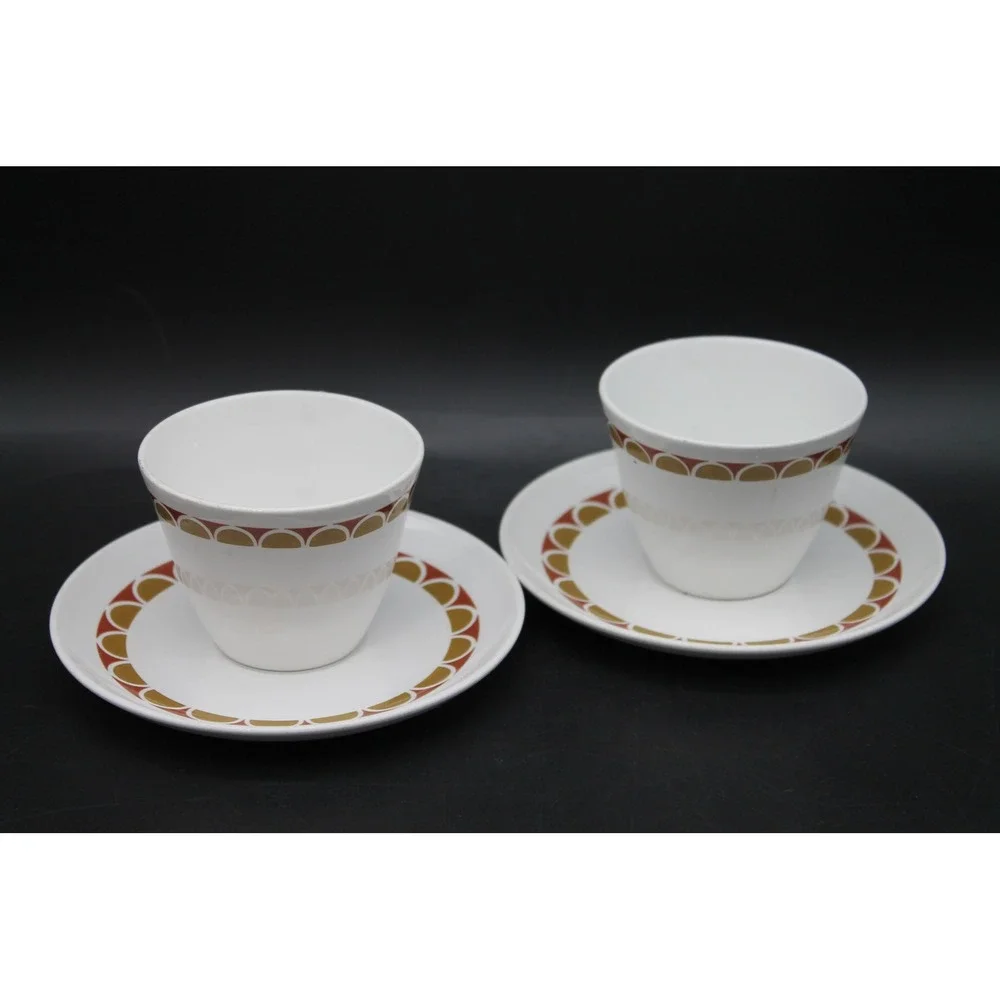Vintage Corning Pyroceram Danish Modern Cups & Saucers Set of 2 MCM